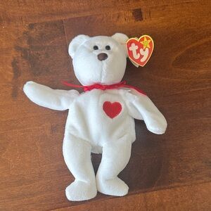 Ty Valentino Plush Bear with Red Heart and Ribbon